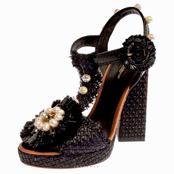 Dolce & Gabbana Shoes - Dolce & Gabanna Black Rafita Embellished Leather Platform Heels